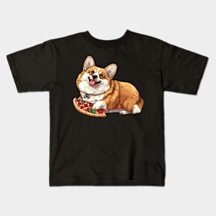 Happy Corgi with pizza Kids T-Shirt